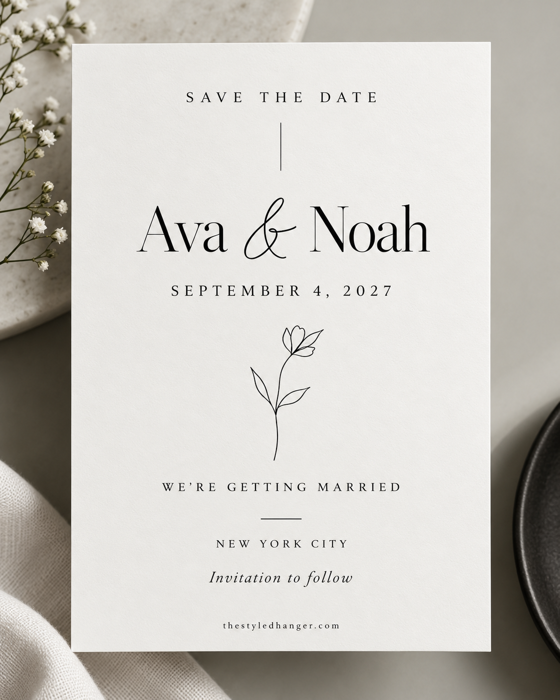 Minimalist wedding save date invitation