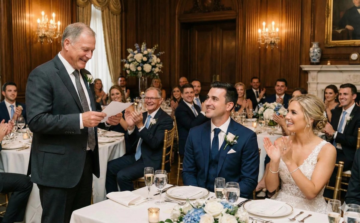 Guests laughing at wedding speech
