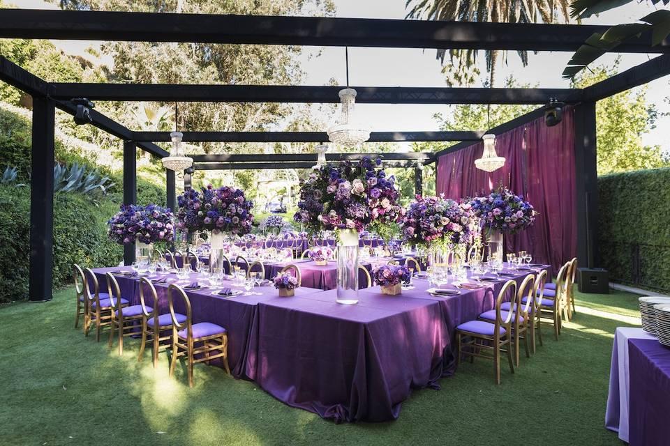 Amethyst purple outdoor wedding decor