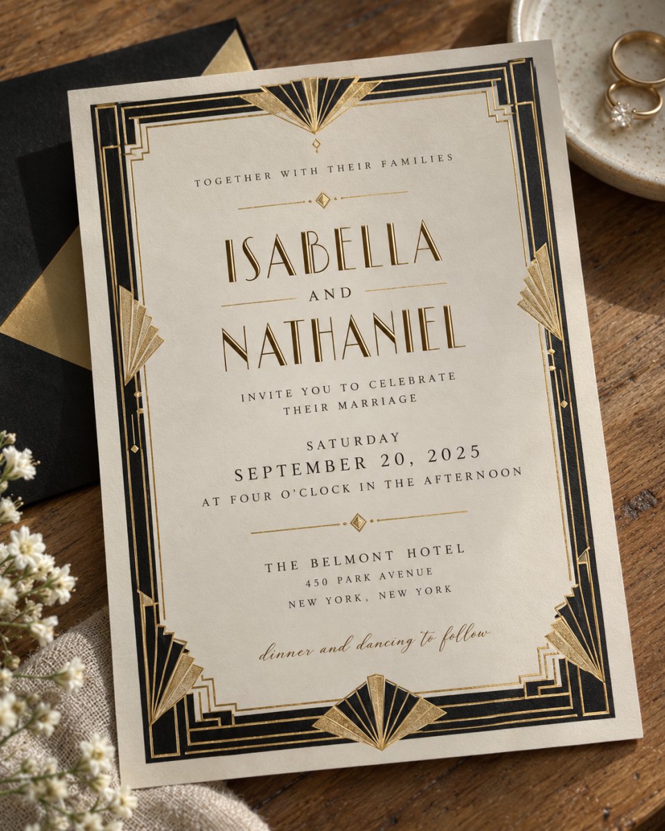 Art Deco wedding invitation design