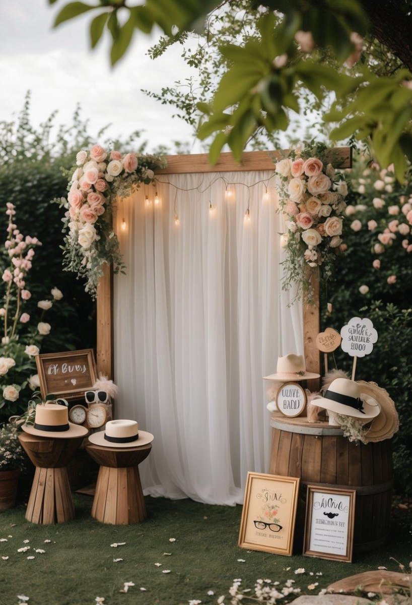 Backyard wedding photo booth setup