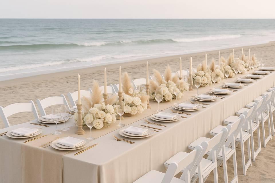 Beige sand coastal wedding decor