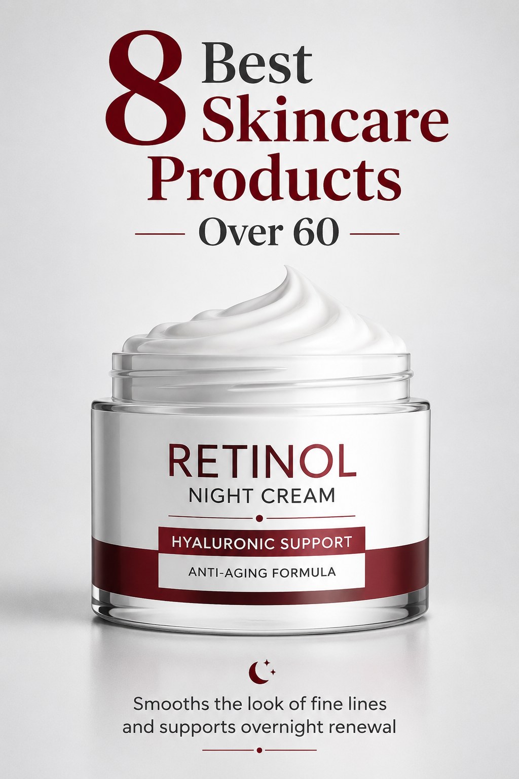 Retinol night cream jar with hyaluronic support, a gentle pick among skincare products over 60