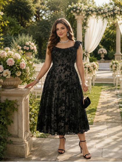 Black lace wedding guest dress