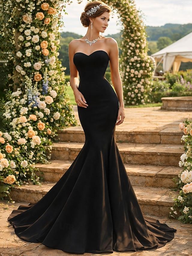 Black mermaid wedding guest dress