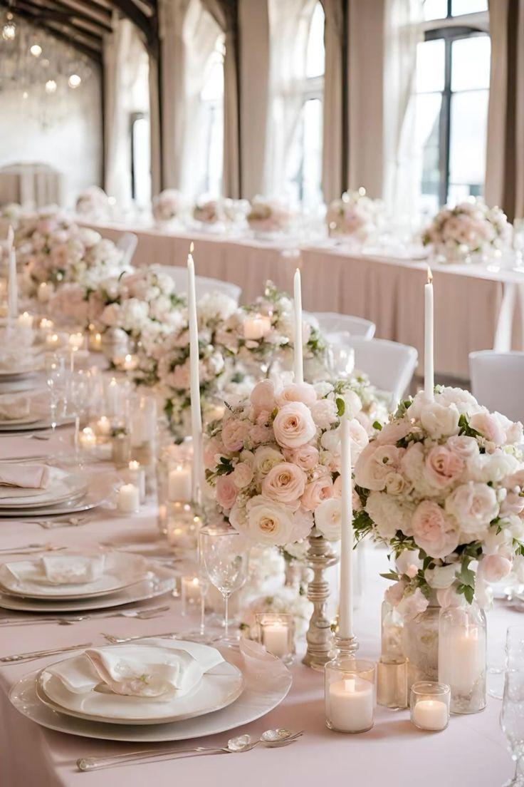 Blush pink white wedding flowers