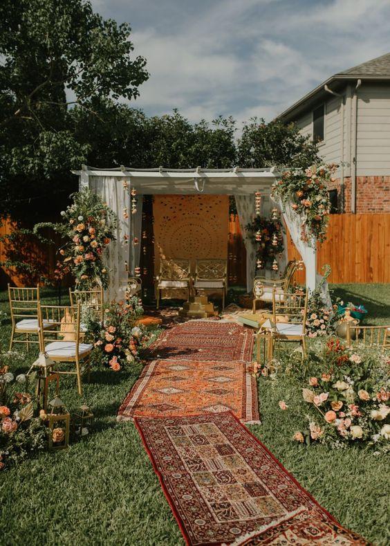 Bohemian jewel toned wedding decor