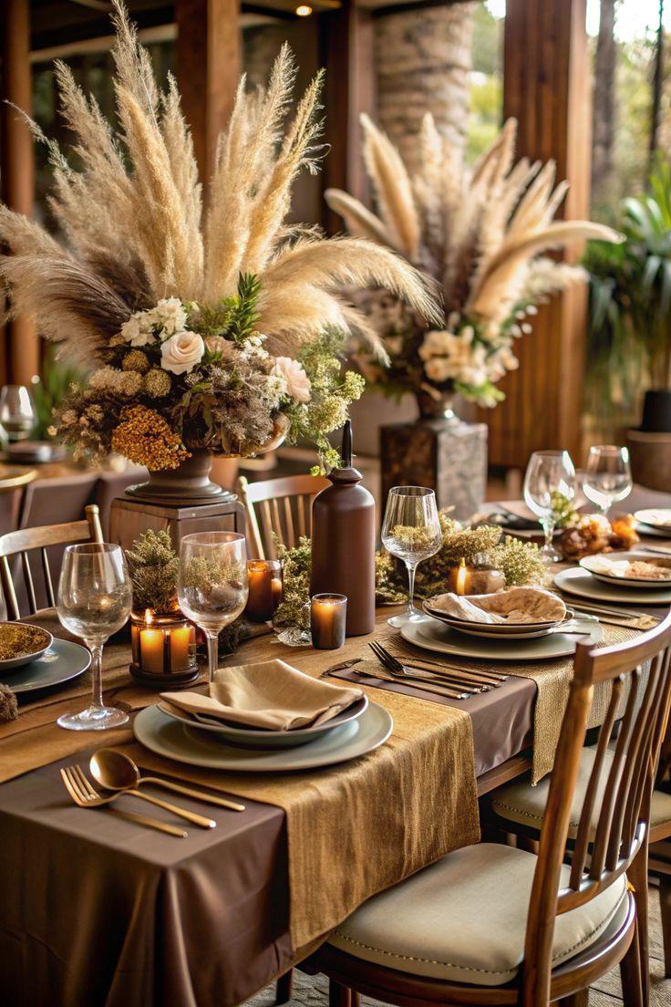 Boho neutral brown wedding setup