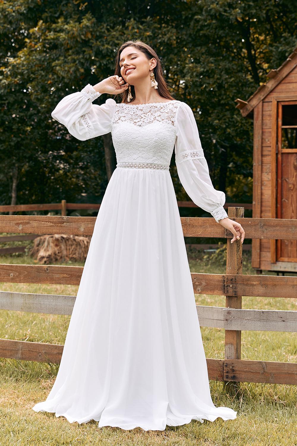 Boho chiffon wedding dress flowing skirt