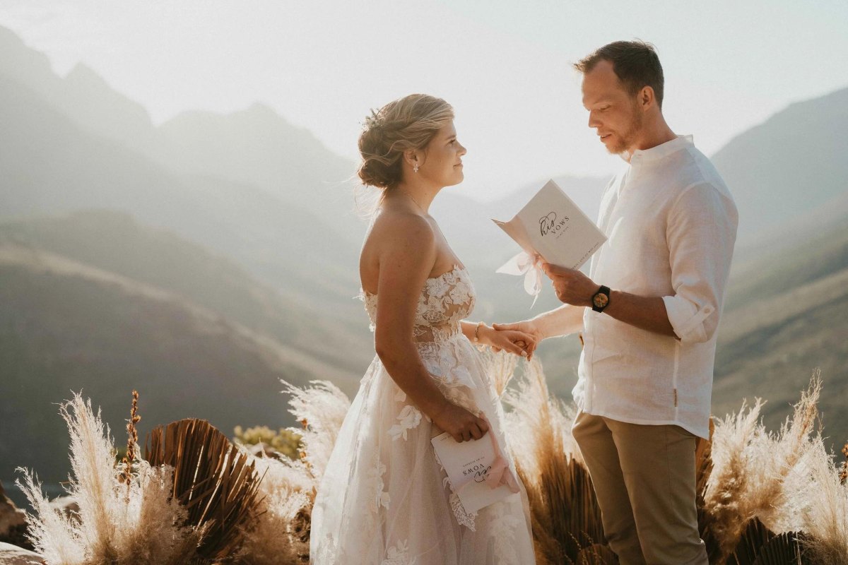 Boho outdoor elopement couple