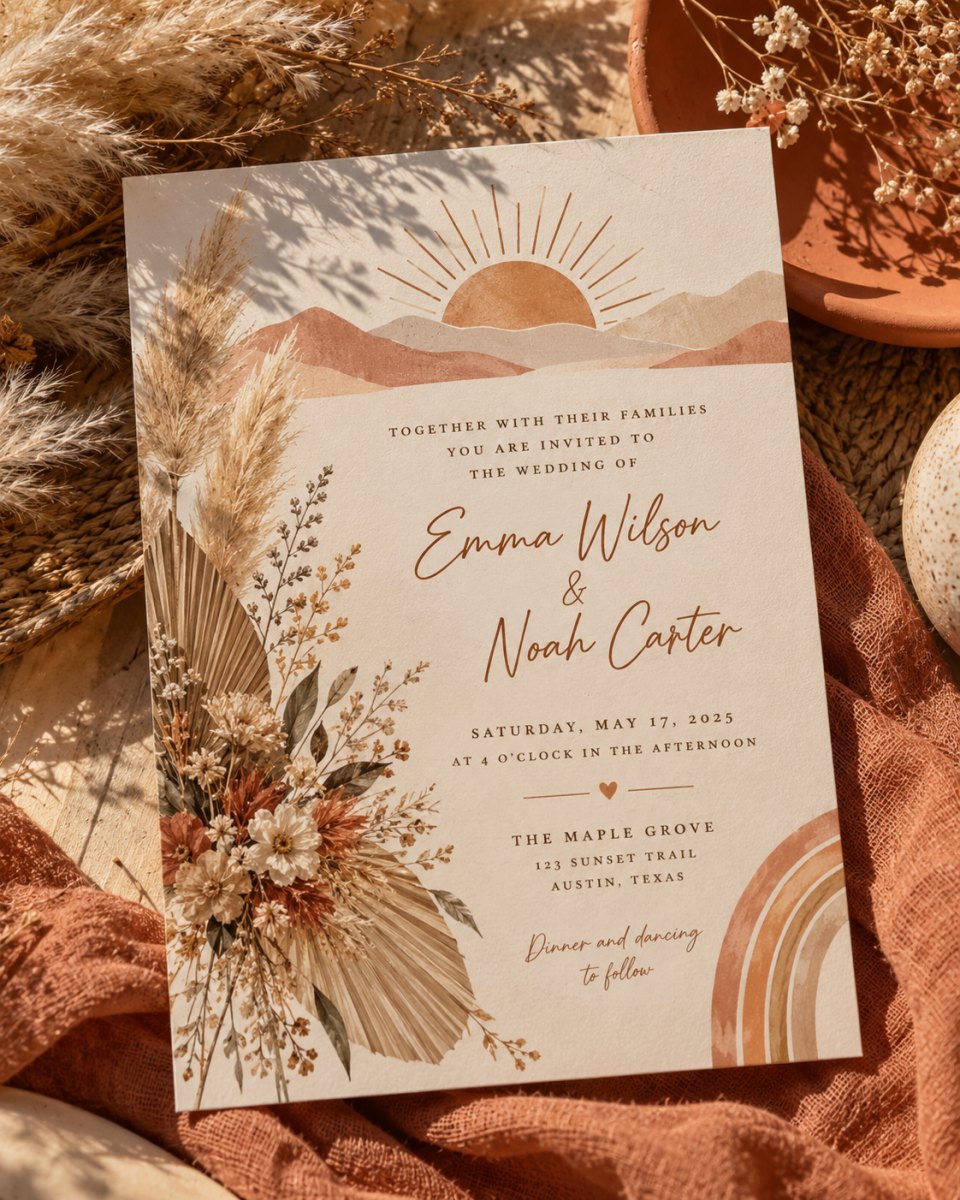 Boho outdoor wedding invitation design