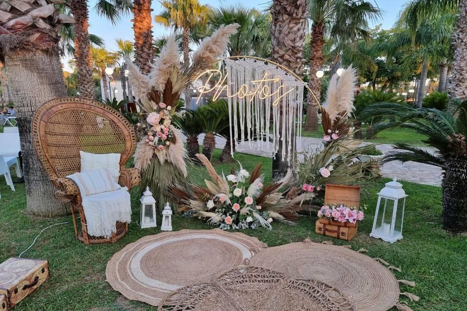 Boho wedding photo booth decor