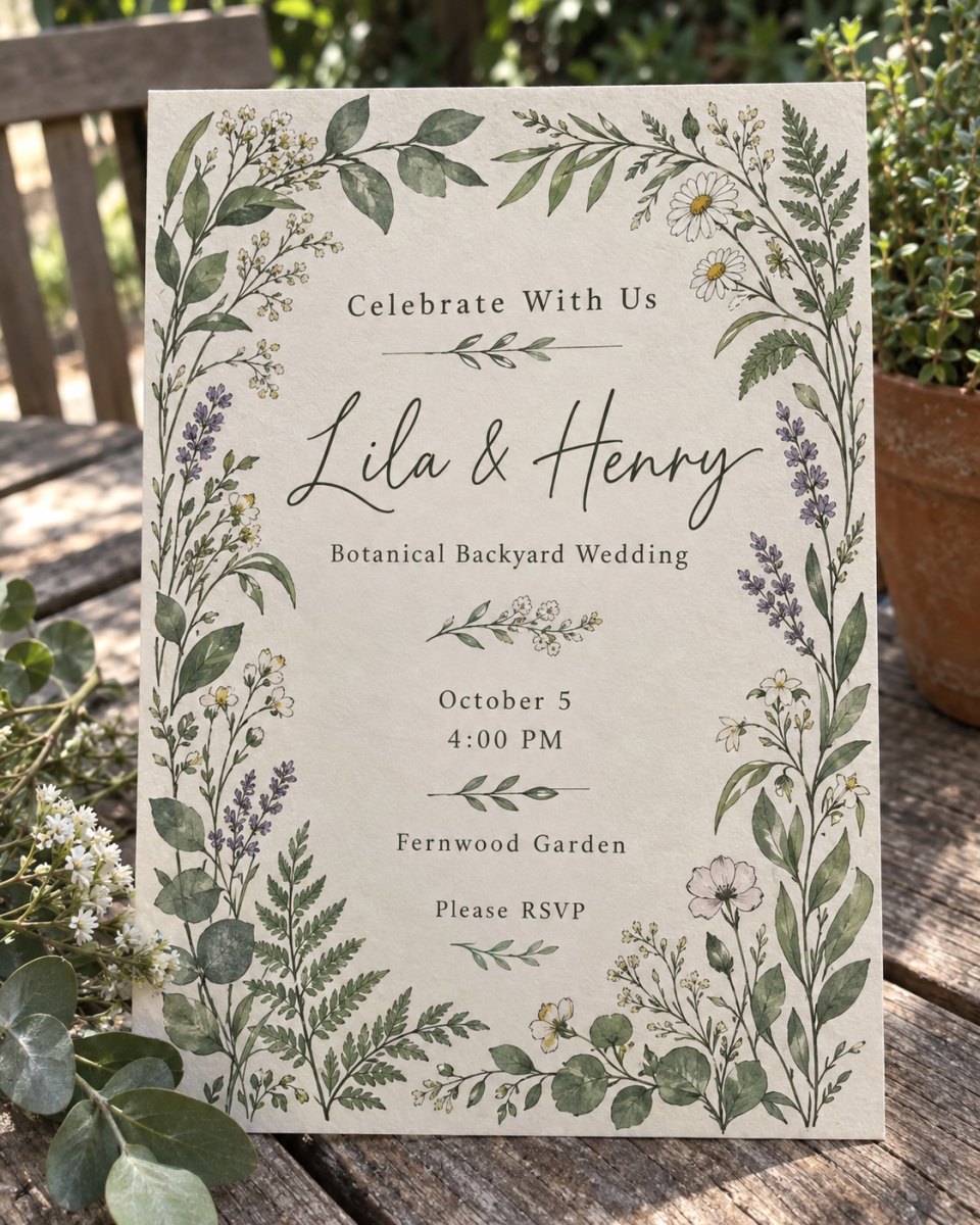 Botanical illustration wedding invitation