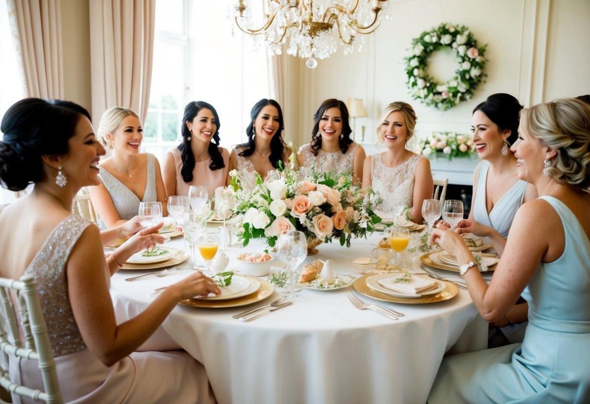Bridal party breakfast with flowers