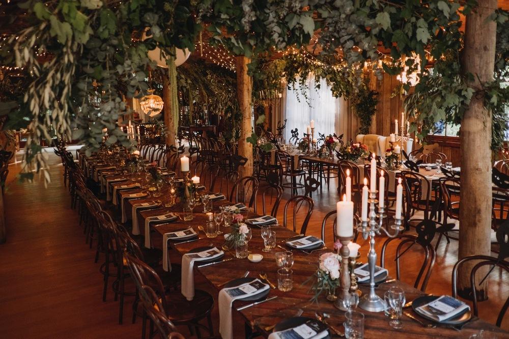 Candlelit rustic reception decor