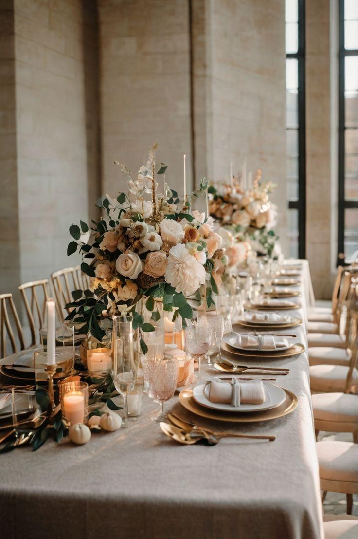 Champagne ivory elegant wedding setup