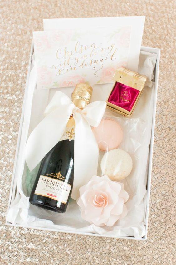 Champagne themed bridesmaid gift box