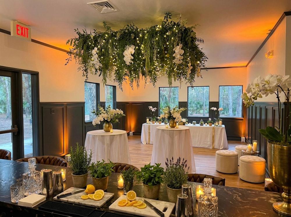 Chic cocktail style indoor wedding reception