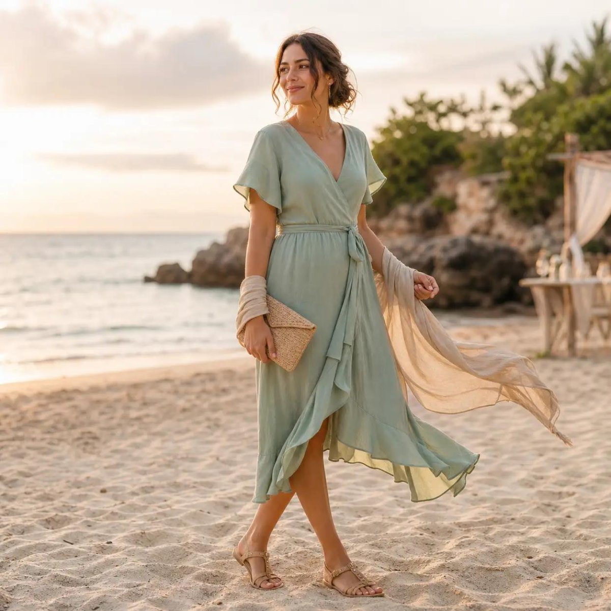 Wrap dress beach wedding guest style