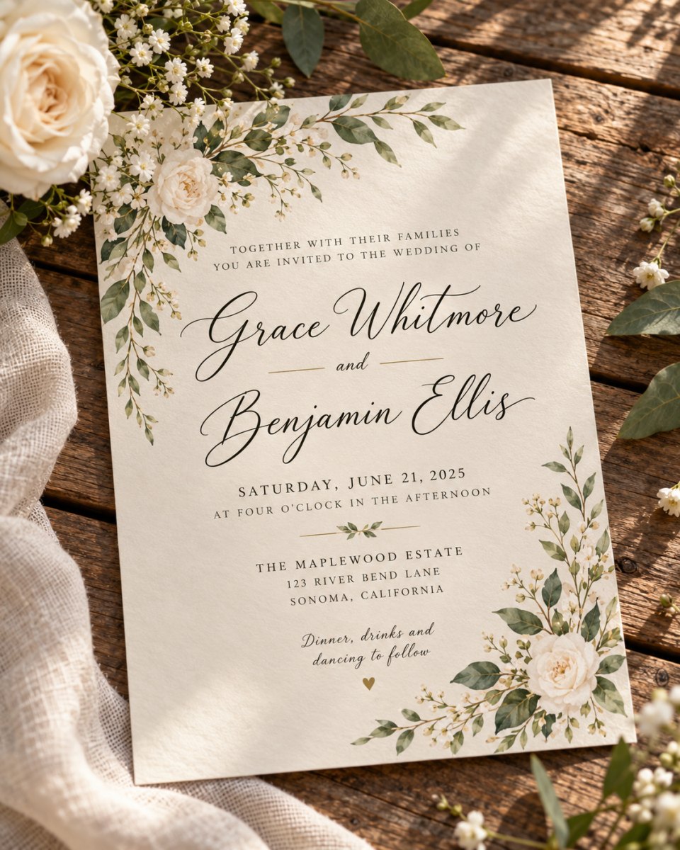 Classic script wedding invitation card