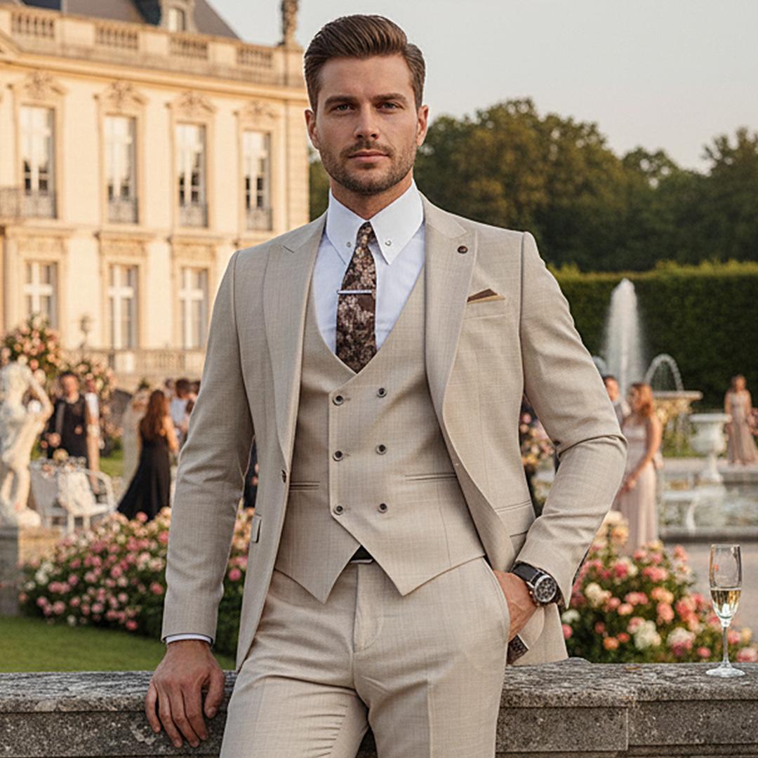 Tailored suit wedding guest quiet luxury outfit