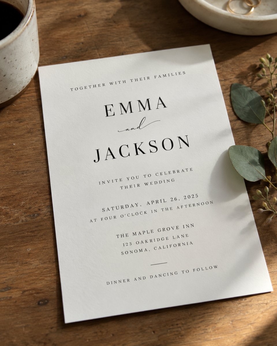 Clean typography wedding invitation