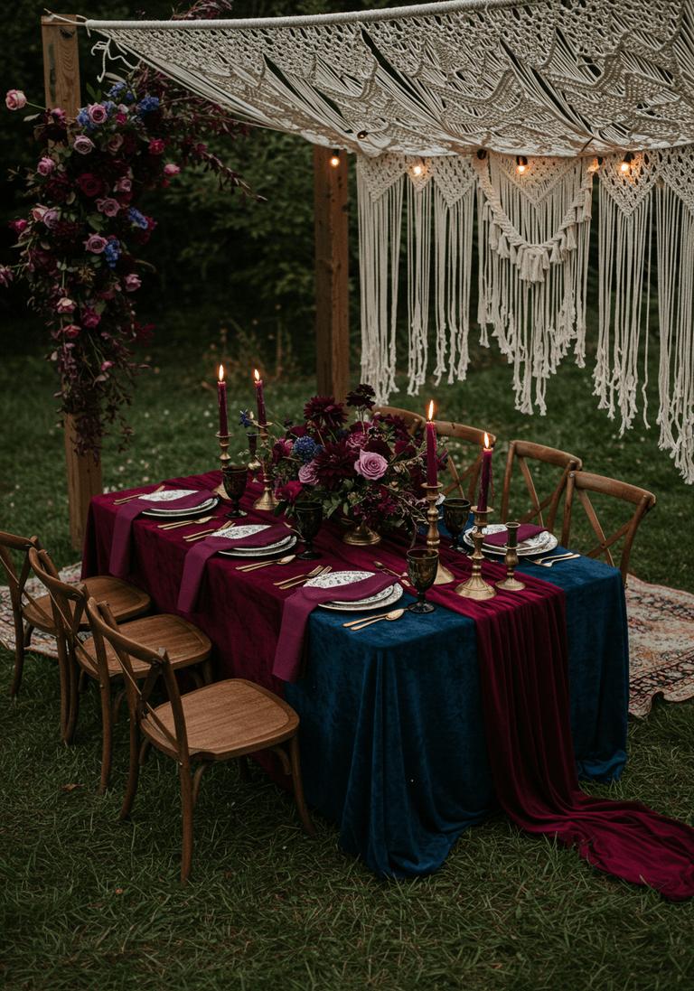 Colorful backyard wedding lights