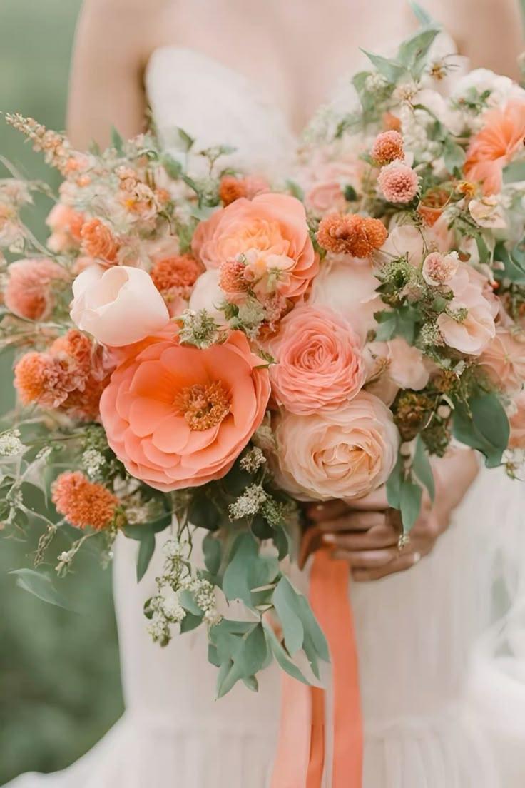 coral peach wedding flowers