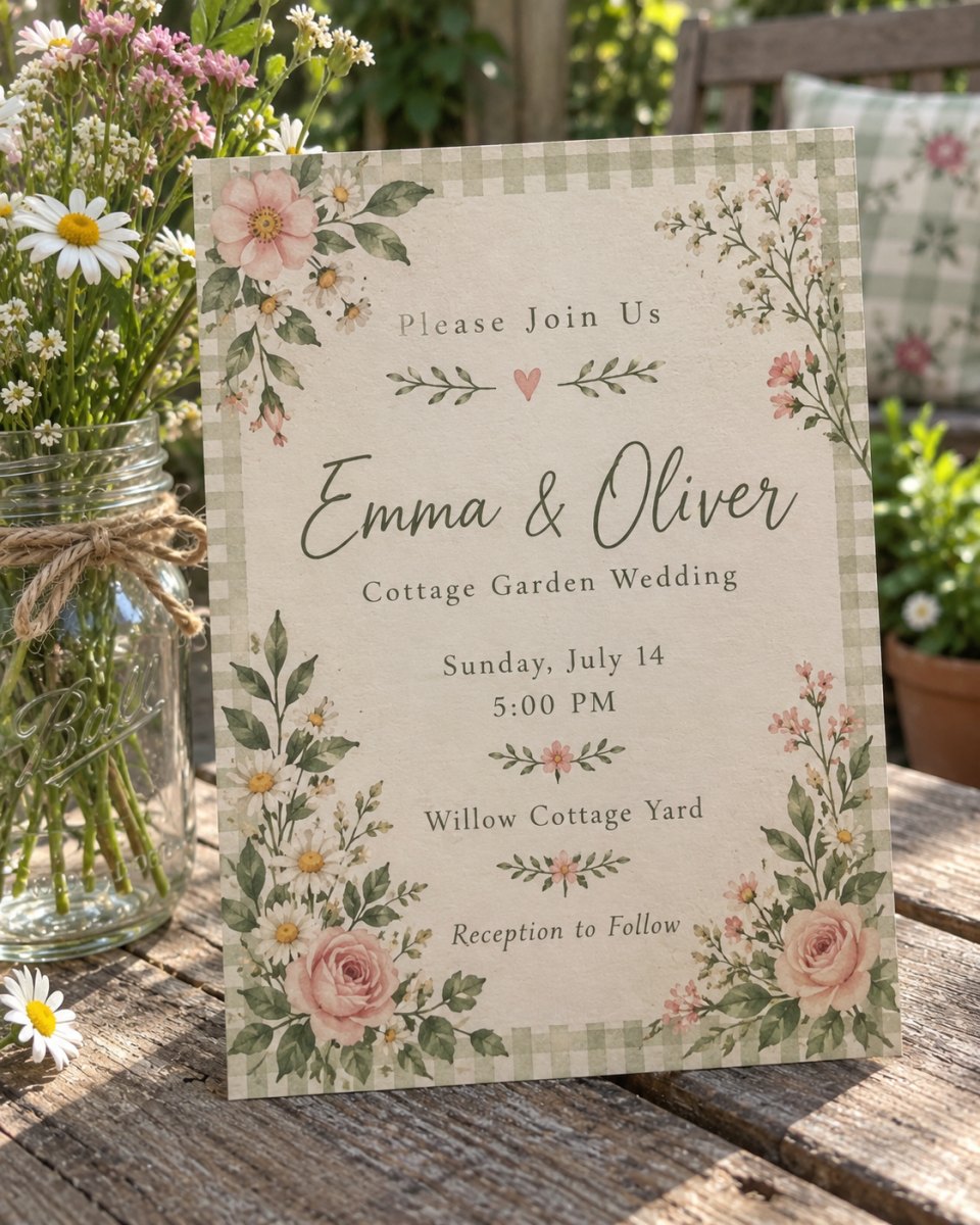 Cottage style wedding invitation