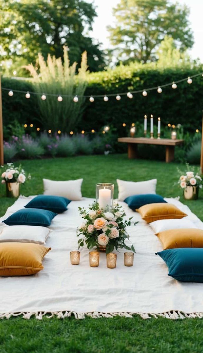 Backyard picnic elopement reception setup