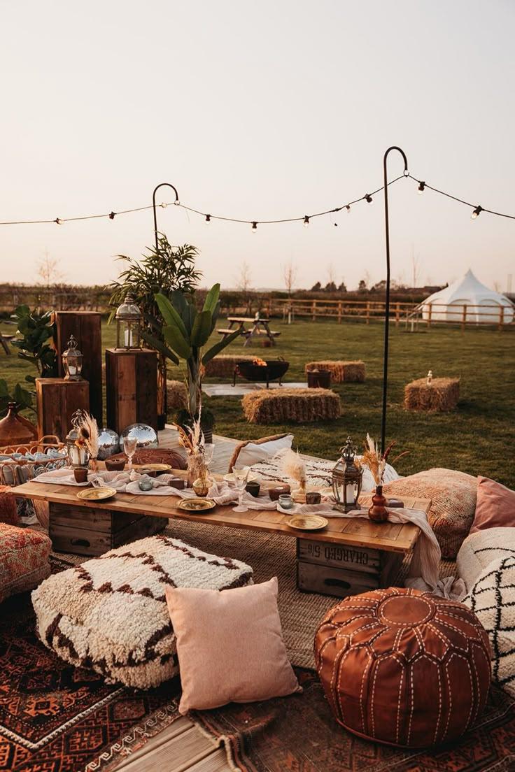Cozy boho wedding lounge seating