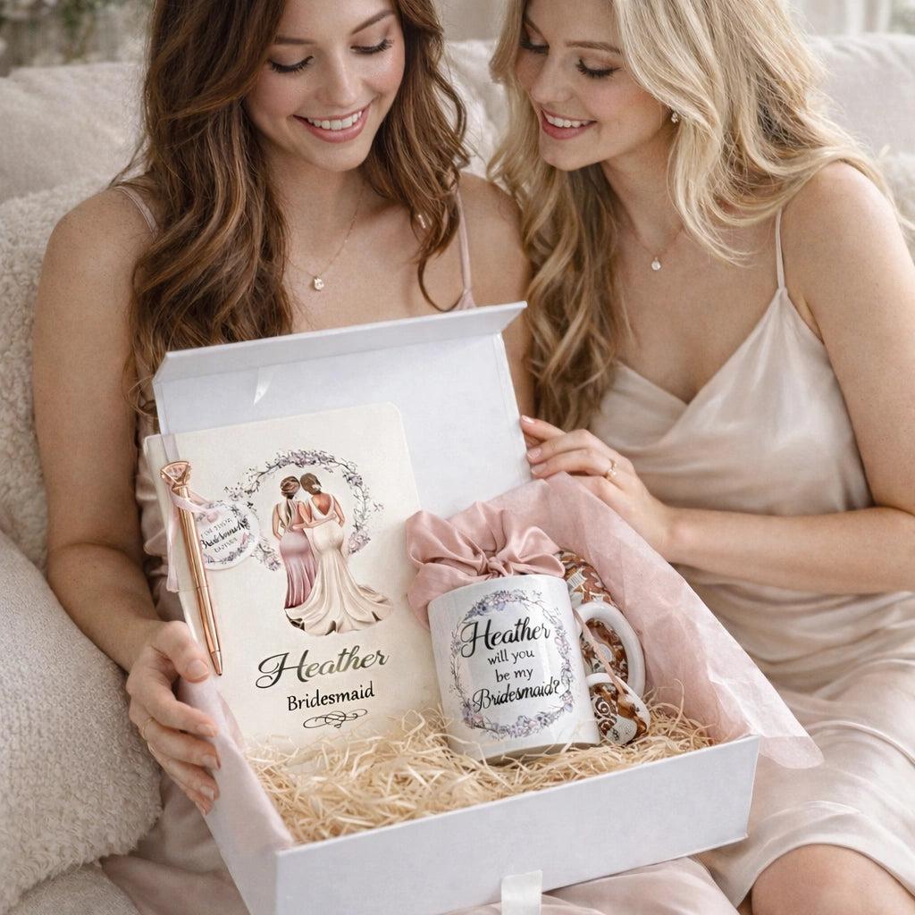 Cozy at-home bridesmaid proposal celebration setup