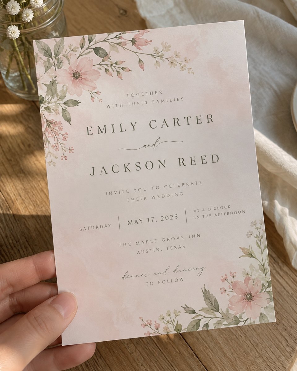 Illustrated wedding invitation design