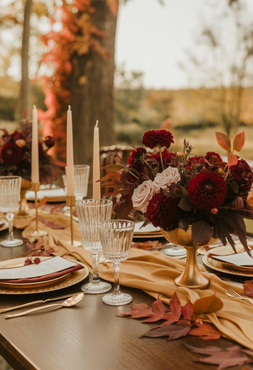 Deep red amber wedding reception