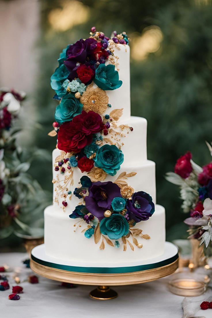 Jewel toned wedding cake design
