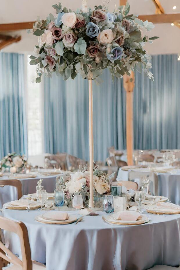 Dusty blue mauve wedding reception