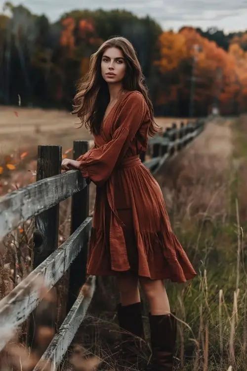 Earth toned outfit autumn countryside wedding