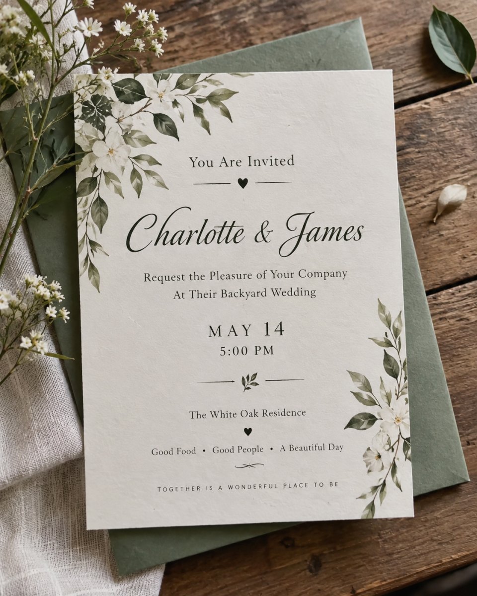 Elegant backyard wedding invitation