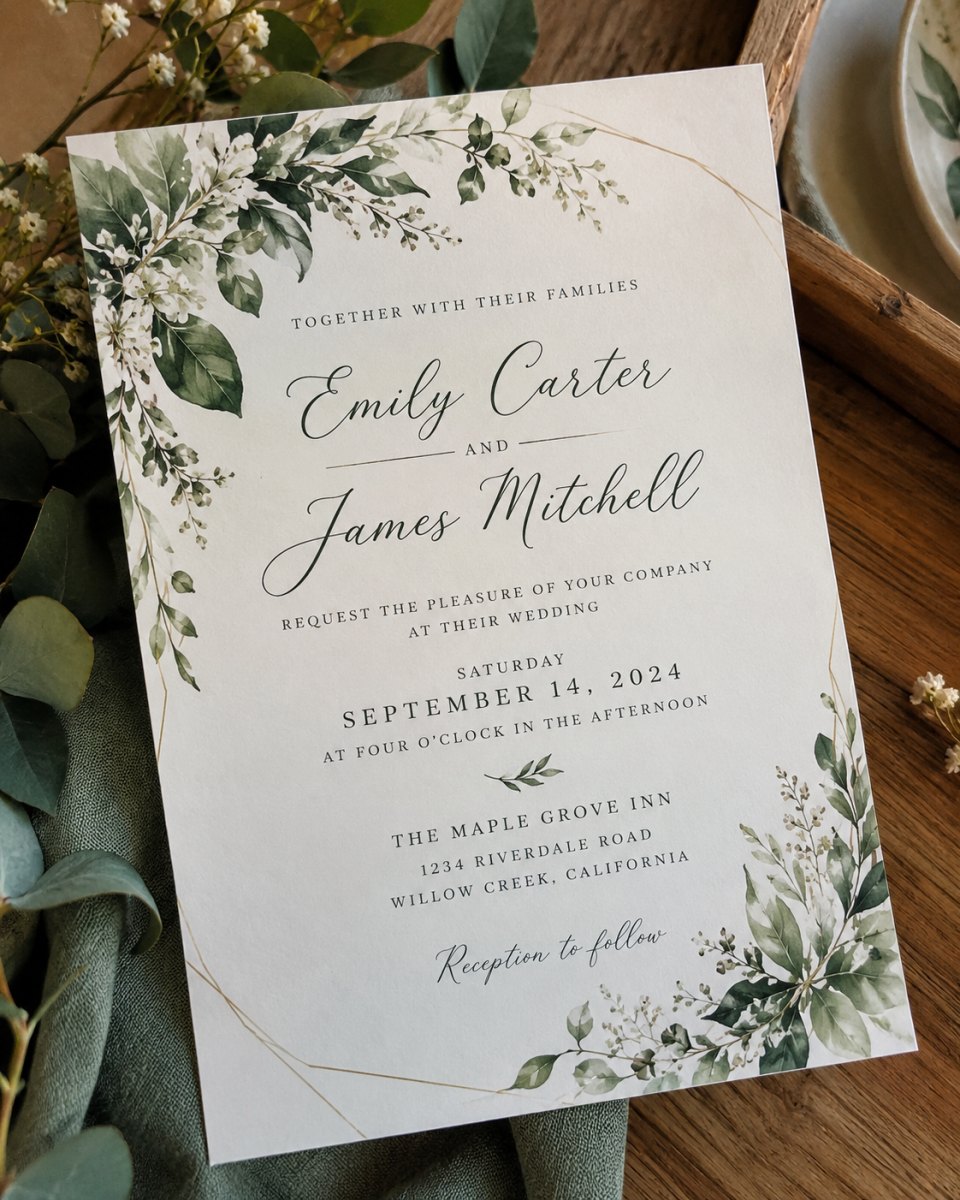 Elegant botanical wedding invitation card