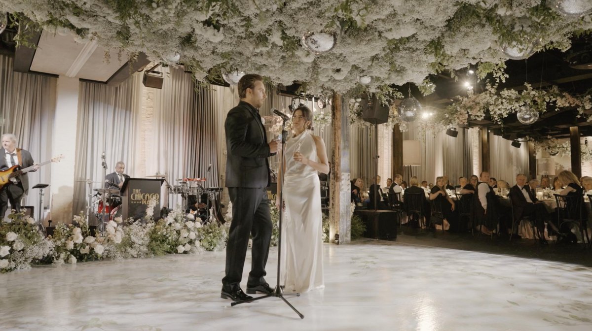 elegant wedding toast microphone reception
