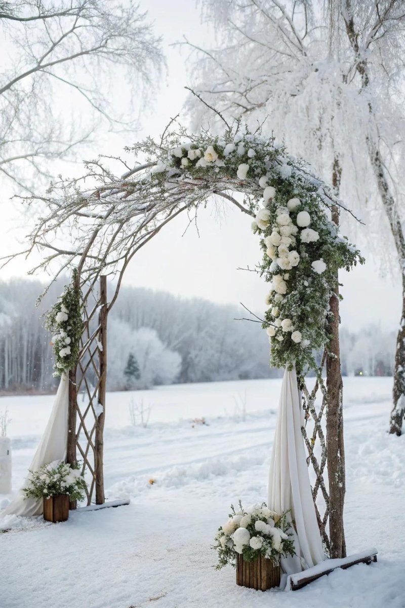 Elegant winter wedding arch decor