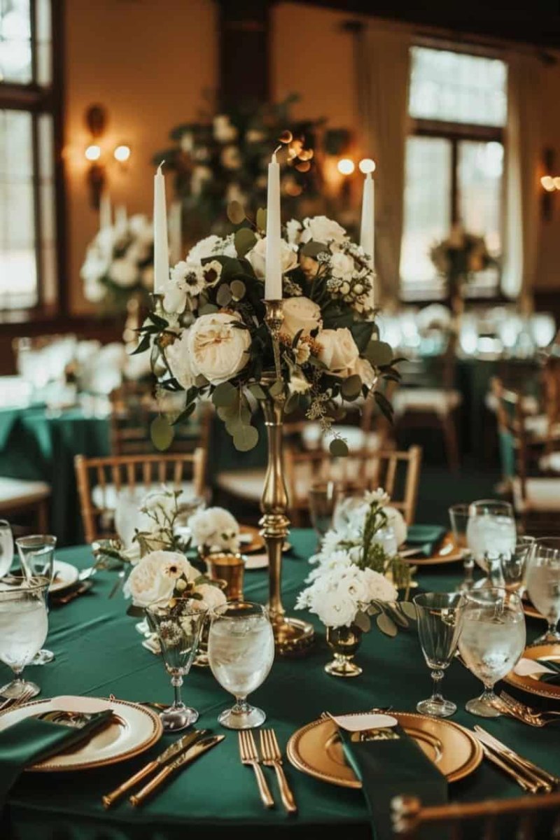 Emerald gold luxury wedding decor