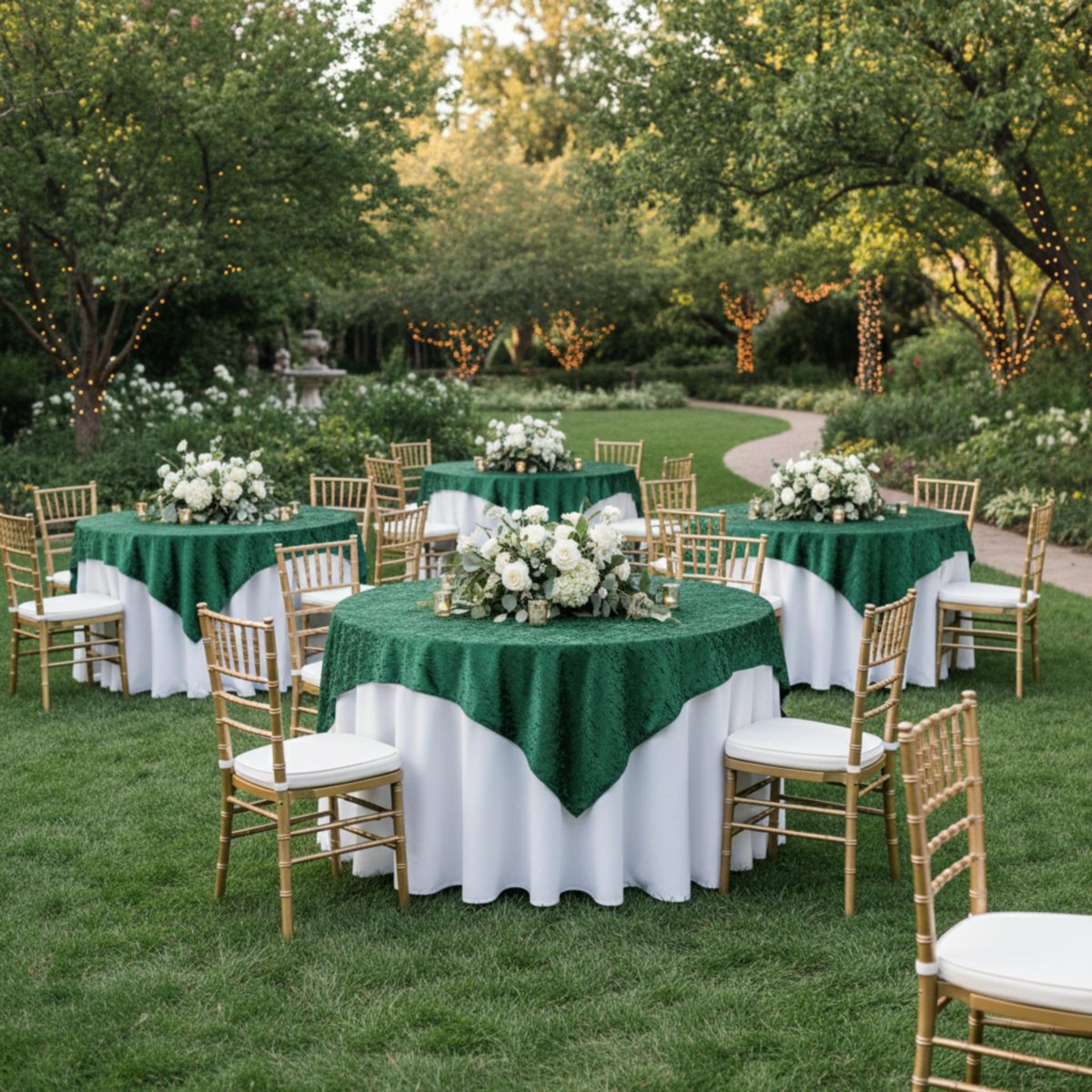 Emerald green backyard wedding table