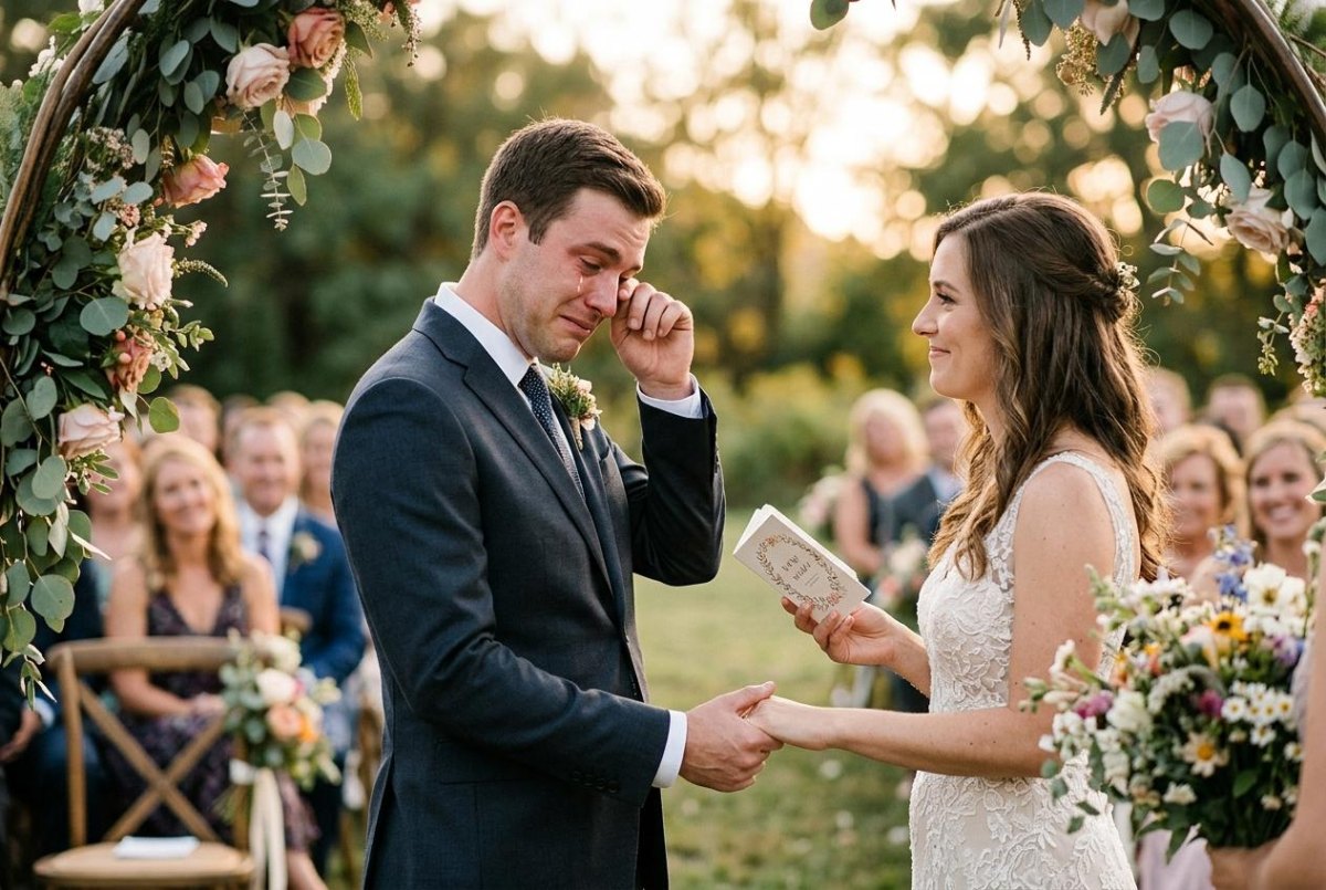 Emotional bride and groom ceremony