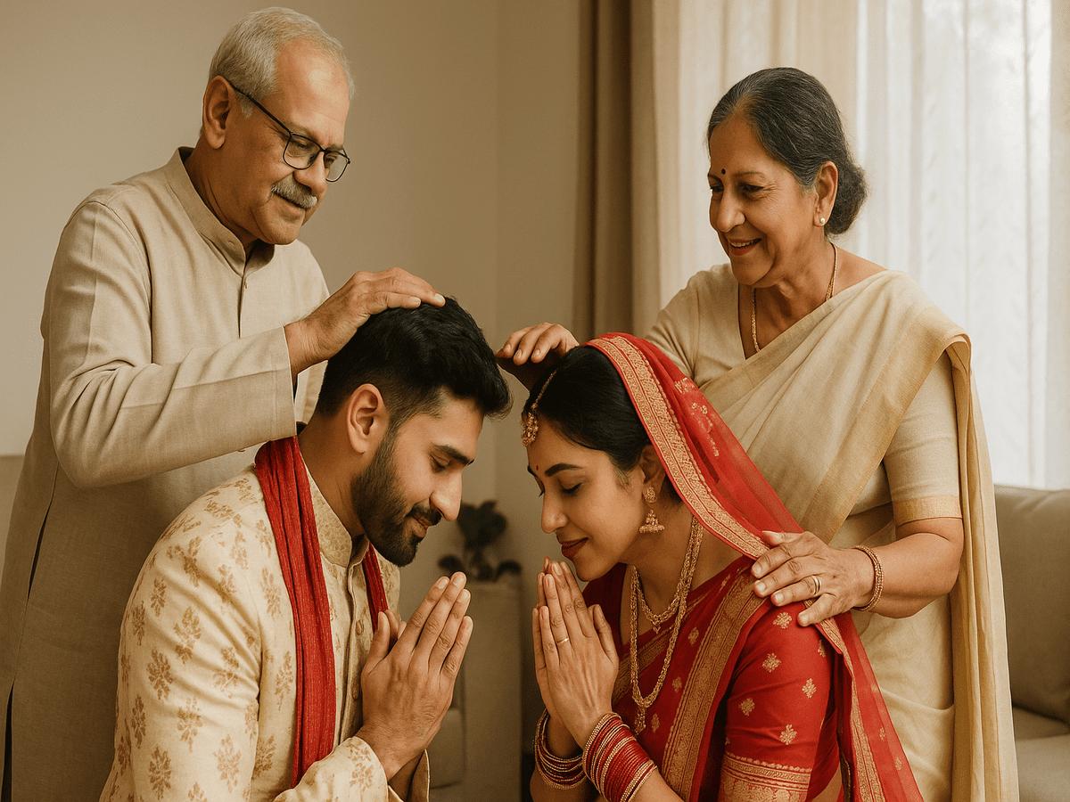 Father blessing newlywed couple