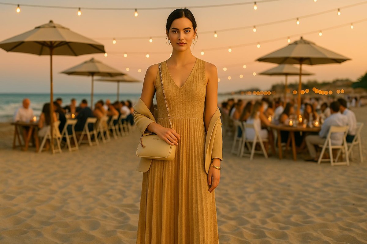Evening beach reception guest outfit