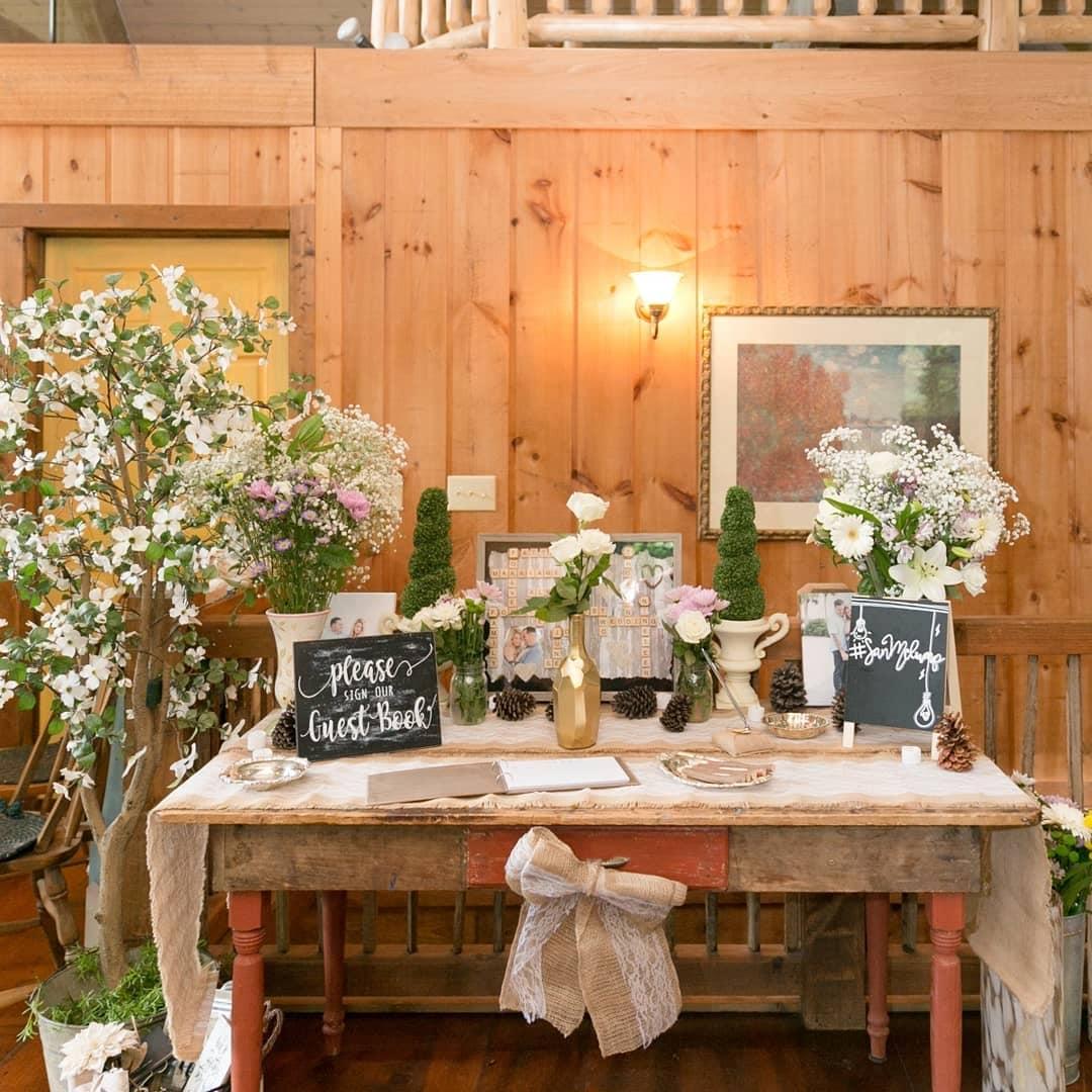 Farmhouse wedding guest book table idea