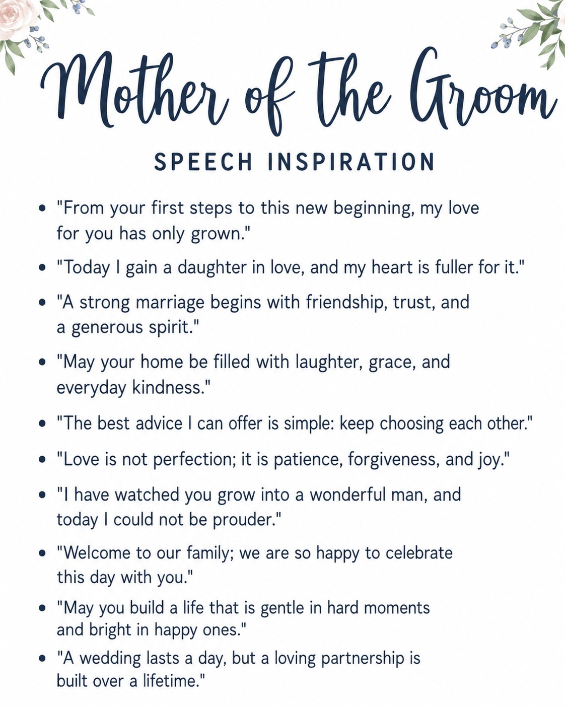 A list of mother of the groom speech inspiration quotes that double as borrowable lines for any wedding toast