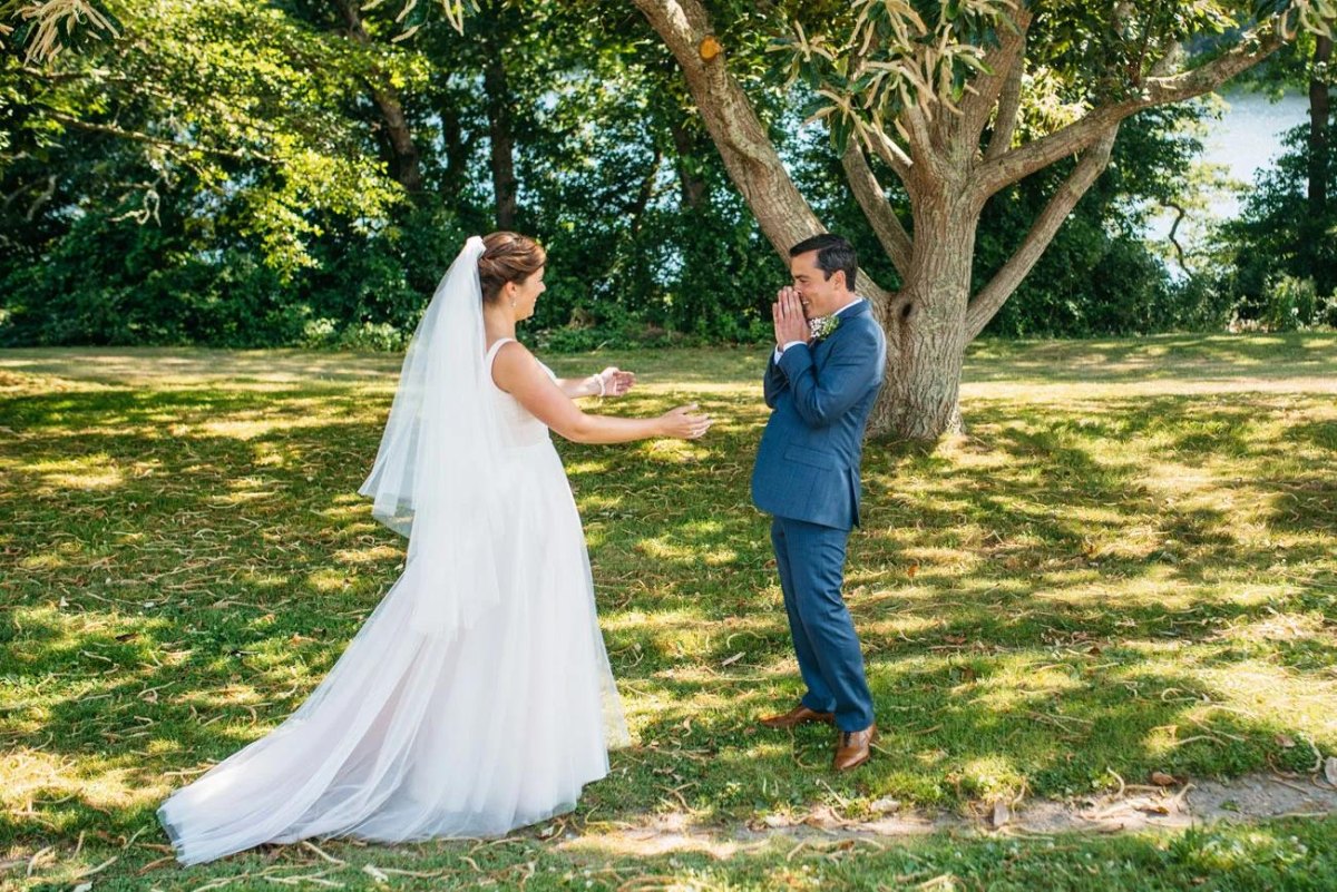 Couple sharing first look moment
