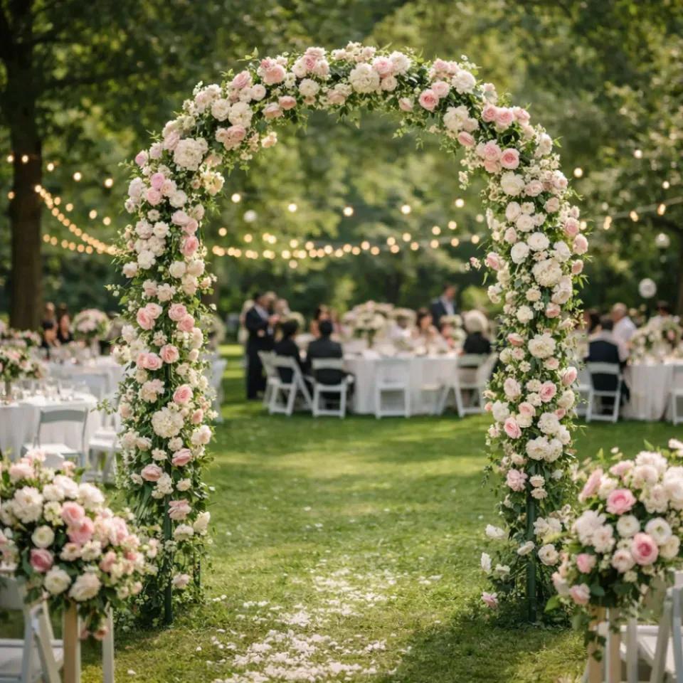 Floral arch entrance for garden reception